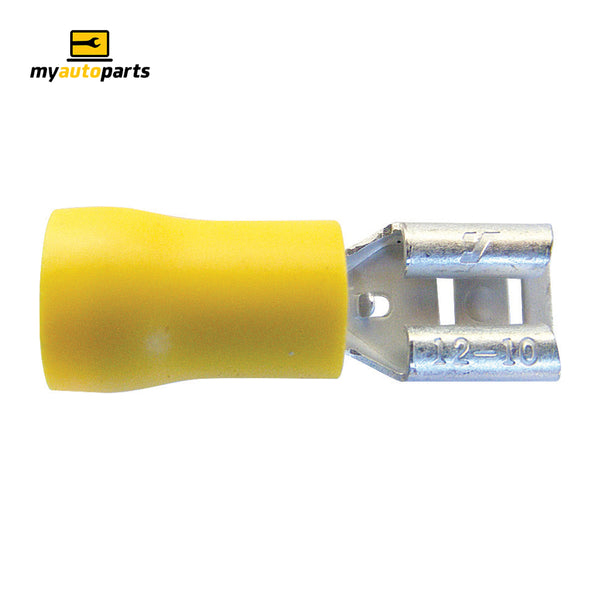 Insulated Female Blade Crimp Terminal - Yellow (6.4mm), Box of 50