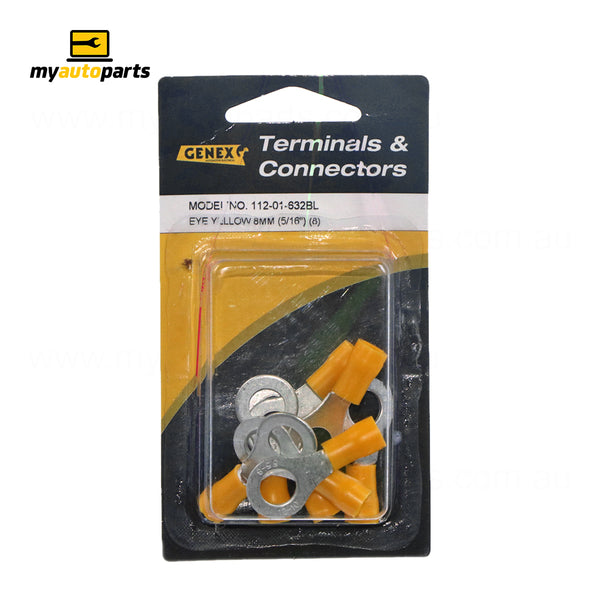 Insulated Eyelet Crimp Terminal - Yellow (8mm), Box of 8