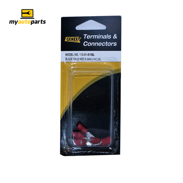 Insulated Male Blade Crimp Terminal - Red (6.4mm), Box of 8