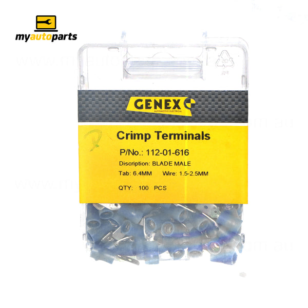Insulated Male Blade Crimp Terminal - Blue (6.4mm), Box of 100