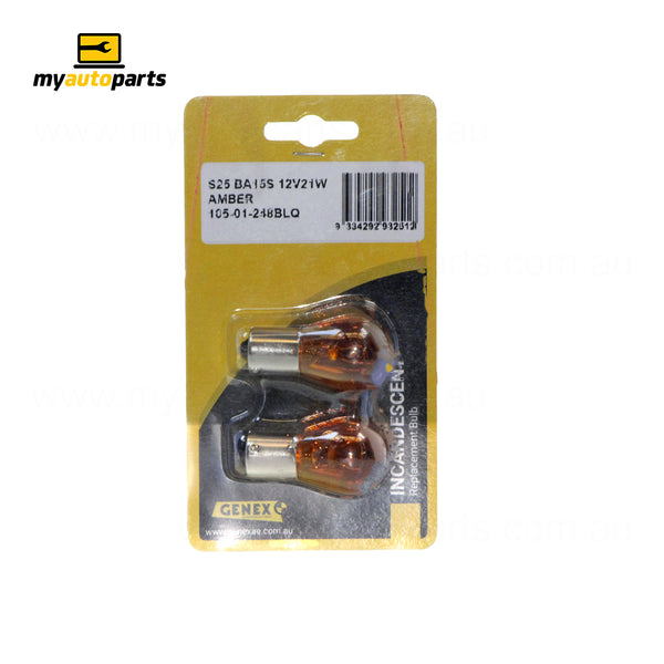 Bayonet Bulbs BA15S 12V 21W STRAIGHT PIN AMBER BLISTER PACK 2PCS