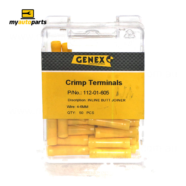 Insulated Butt Joiner Crimp Terminal - Yellow (6mm), Box of 100