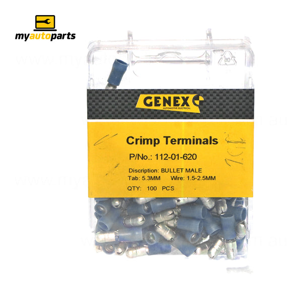 Insulated Male Bullet Crimp Terminal - Blue (5mm), Box of 100