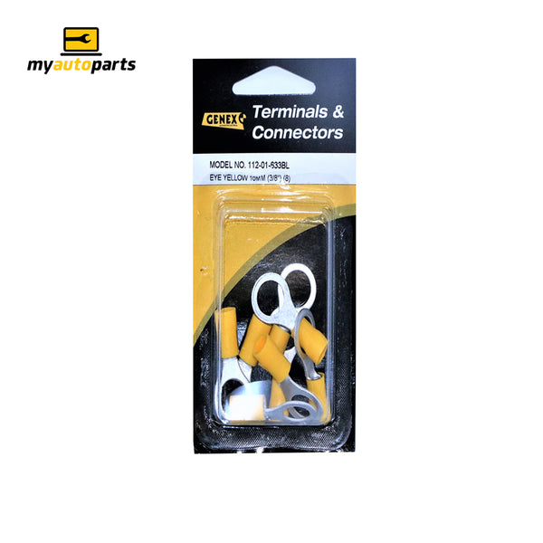 Insulated Eyelet Crimp Terminal - Yellow (10mm), Box of 8