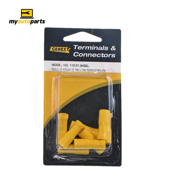 Fully Insulated Female Bullet Crimp Terminal - Yellow (5mm), Box of 8