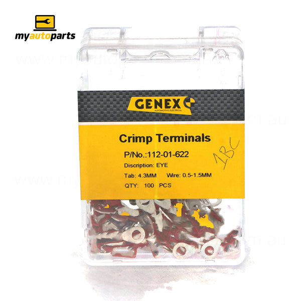 Insulated Eyelet Crimp Terminal - Red (4mm), Box of 100