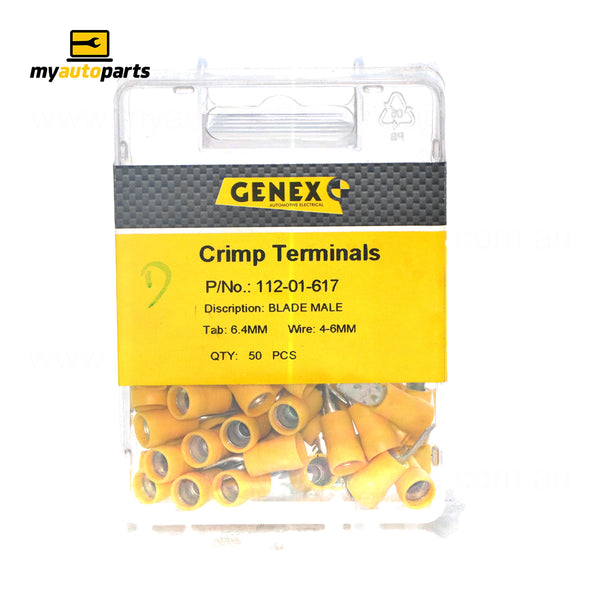 Insulated Male Blade Crimp Terminal - Yellow (6.4mm), Box of 100