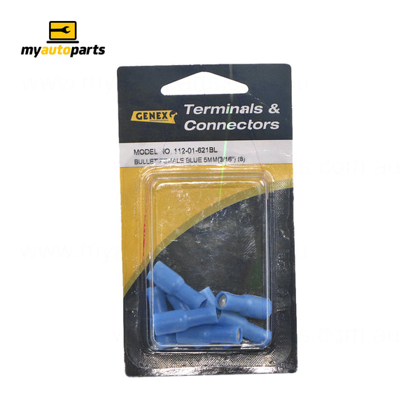 Fully Insulated Female Bullet Crimp Terminal - Blue (5mm), Box of 8