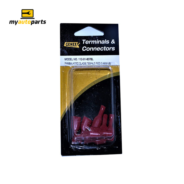 Fully Insulated Female Blade Crimp Terminal - Red (6.4mm), Box of 10